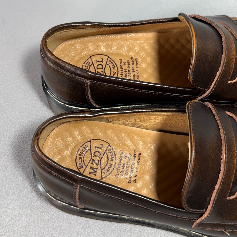 MZDL Meizudongli Brown Leather Handmade Chunky Penny Loafers NWOT - Picture 7 of 14